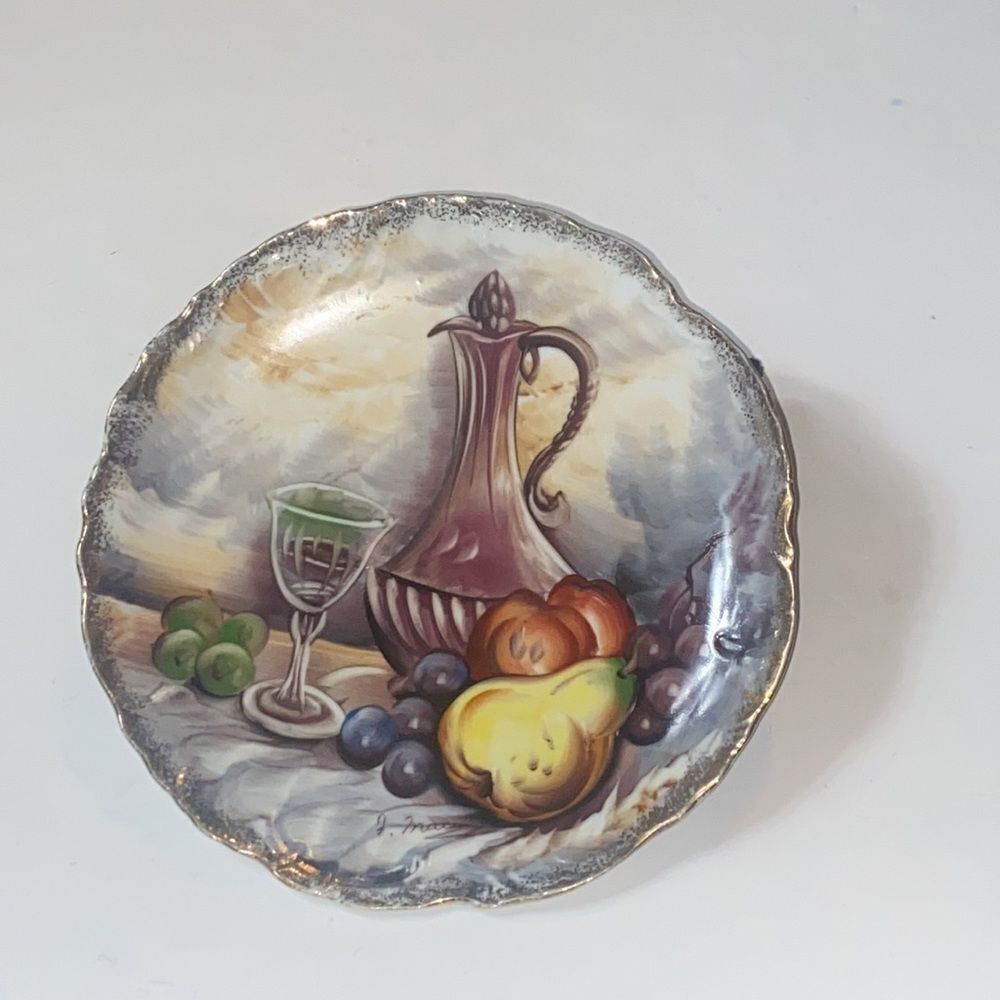 Vintage Lovely Hand Painted Porcelain Still Life Wall Plate Decided Japan